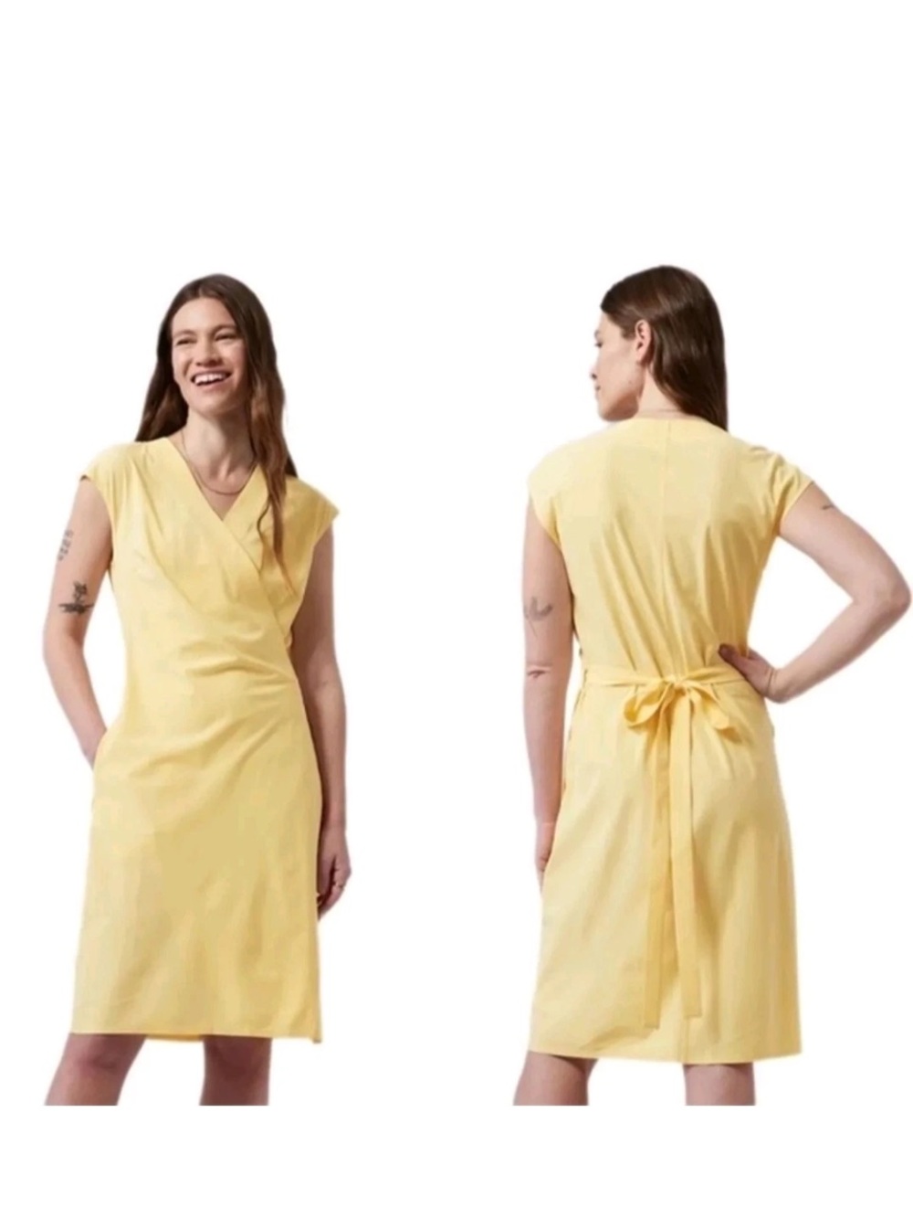 Athleta Lemon Yellow V-Neck wrap Midi Dress size 3X - Picture 2 of 9